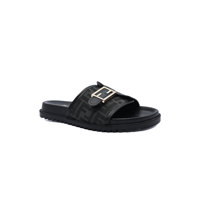Fendi Slide Bucket Buckle Flat Slide Slipper Woman F1892-113 Black - 1
