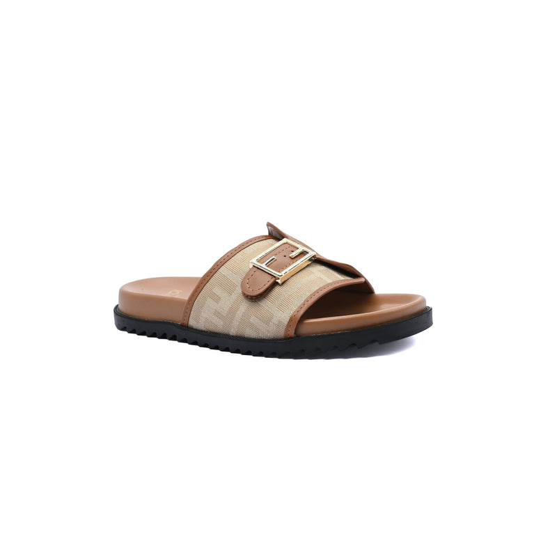 Fendi Slide Bucket Buckle Flat Slide Slipper Woman F1892-113 Beige - 1