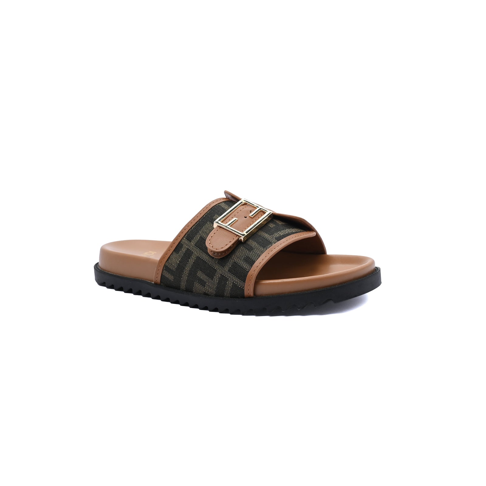 Fendi Slide Bucket Buckle Flat Slide Slipper Woman F1892-113 Beige&Green - 1