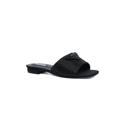 Prada Satin Crystal Logo Slide Embellished Sandals Woman 5566 Black