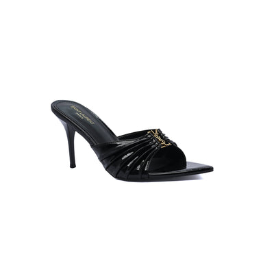 SAINT LAURENT Babylone embellished gathered glossed leather Tipped Slingback Pumps Woman Y5316-2 Black