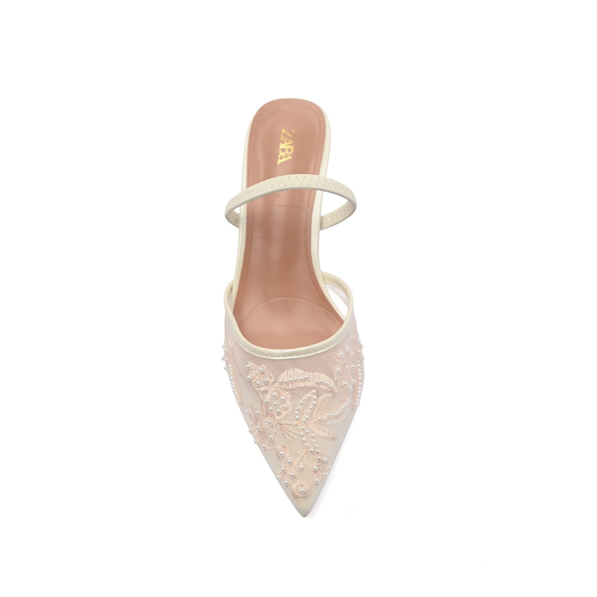 Zara stiletto heel woman court shoe featuring a sheer beaded mesh upper a pointed toe 8326 - 9