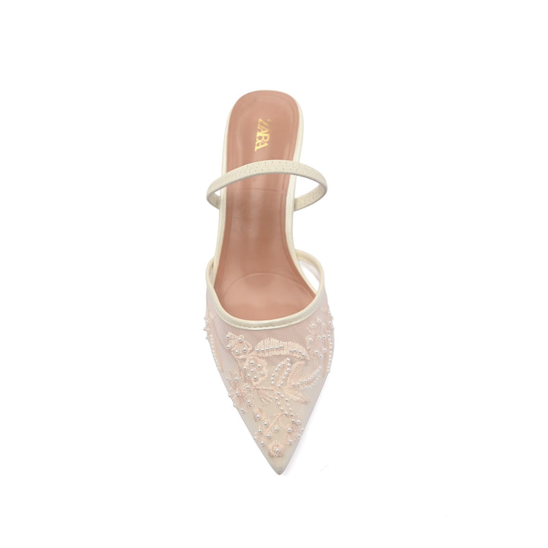 Zara stiletto heel woman court shoe featuring a sheer beaded mesh upper a pointed toe 8326 - 9