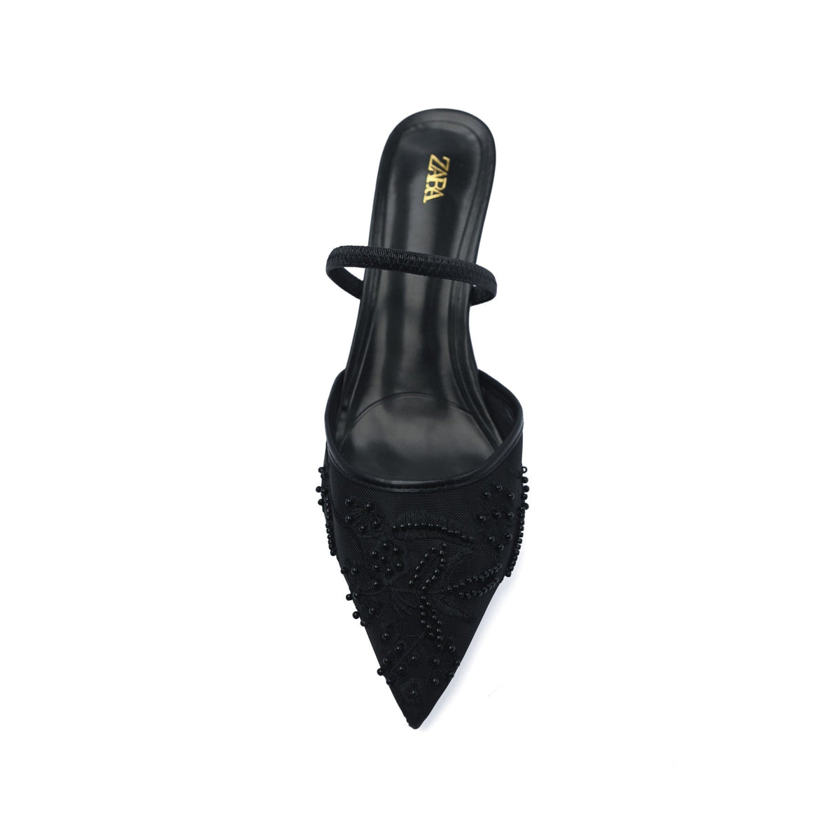 Zara stiletto heel woman court shoe featuring a sheer beaded mesh upper a pointed toe 8326 - 6