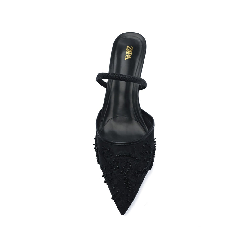 Zara stiletto heel woman court shoe featuring a sheer beaded mesh upper a pointed toe 8326 - 6
