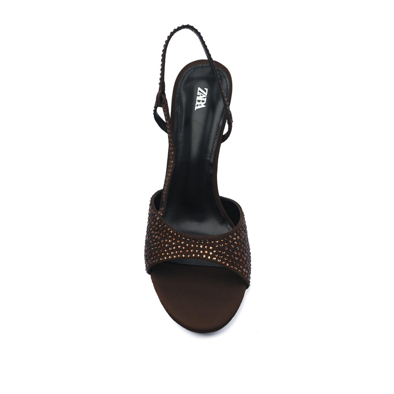 Zara crystals across  Heeled Sandal in Brown Woman 3059-5A - 3