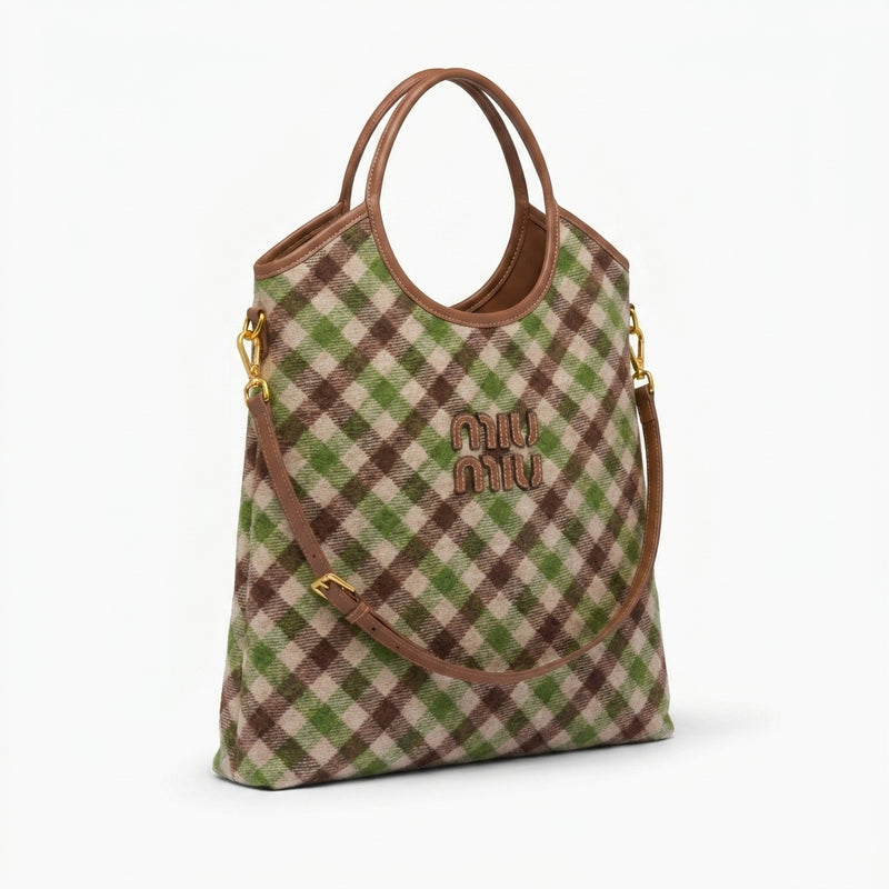 Miu Miu Ivy canvas and leather bag for Women Mirror Length 40 cm - Width 32 cm 2582 Brown - 2