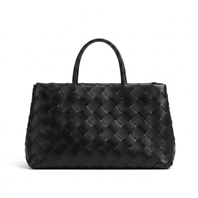 Weaved oil waxed calf leather handle shoulder tote Bag Mirror Length 23 cm - Width 42 cm Woman Y9113 Black