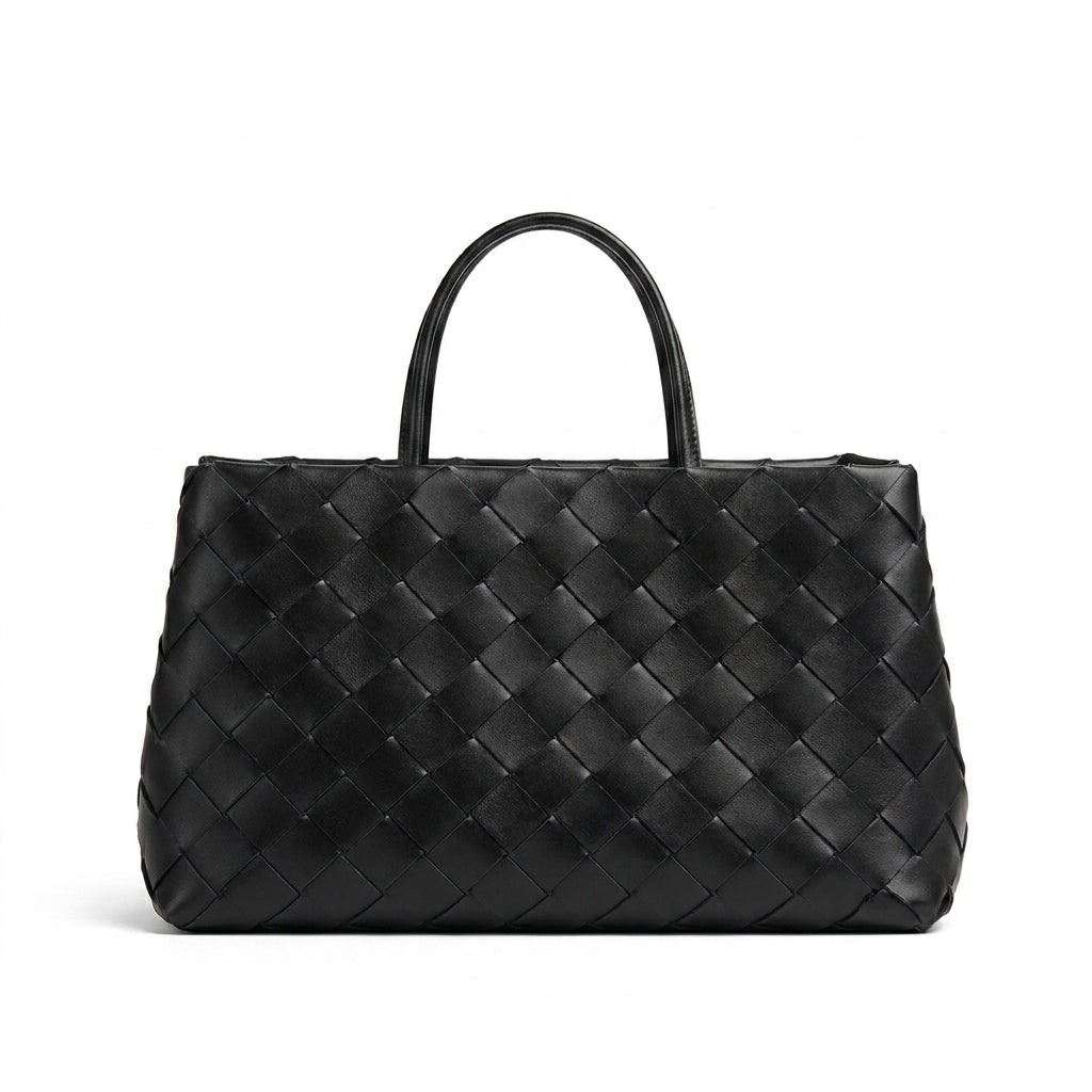 Weaved oil waxed calf leather handle shoulder tote Bag Mirror Length 23 cm - Width 42 cm Woman Y9113 Black - 3
