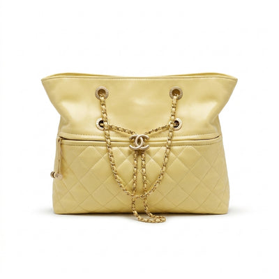 Chanel Quilted Leather Drawstring Shopping Tote Bag Mirror Woman Length 25 cm - Width 30 cm AS6111 Yellow