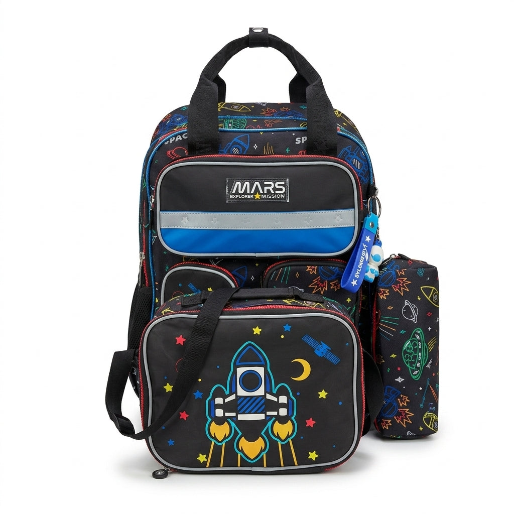 Jasminestar 3PCS Backpacks Drawing Of A Space Man School Backpacks For Students Kids 2975 Black - 5