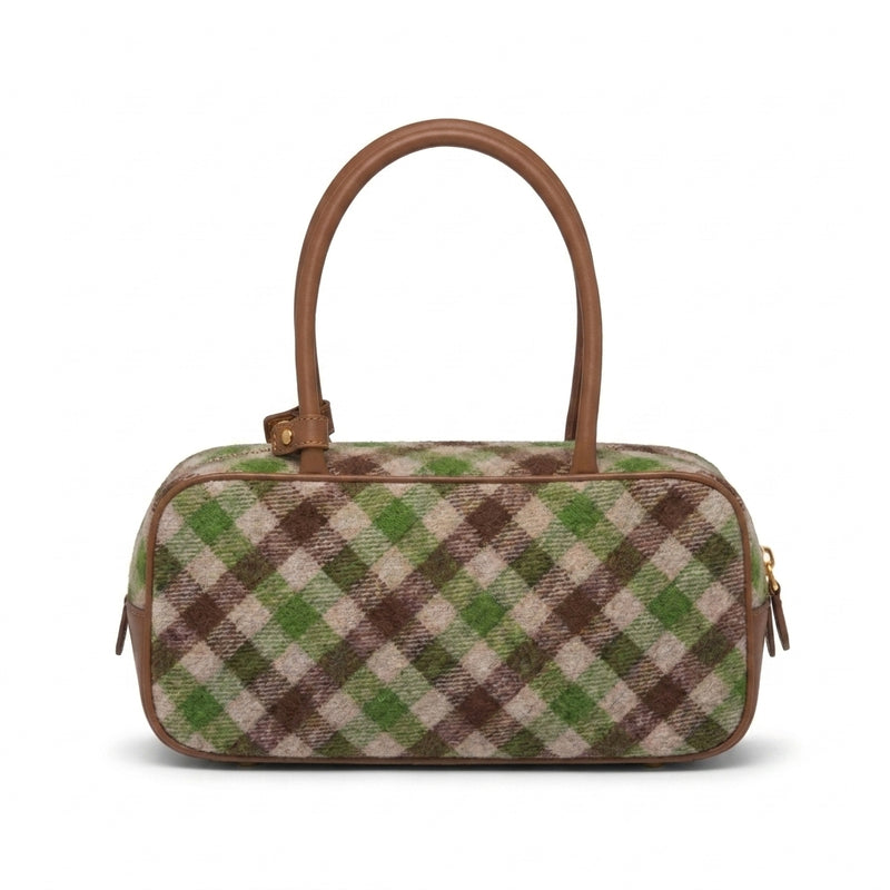 Miu Miu Beau Tartan Small Wool-Blend Top Handle Bag Length 12 cm - Width 27 cm Mirror Woman 2581 Brown - 3