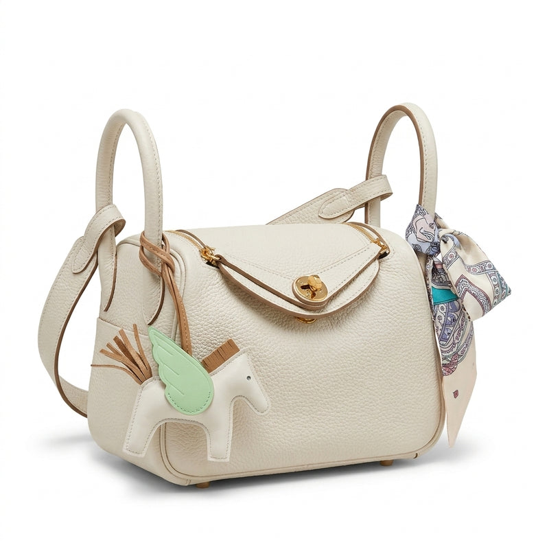 Hermès Etoupe Clemence Mini Bag Lindy 20 Gold Hardware Length 13 cm - Width 19 cm Mirror Woman H278 Off-White - 2