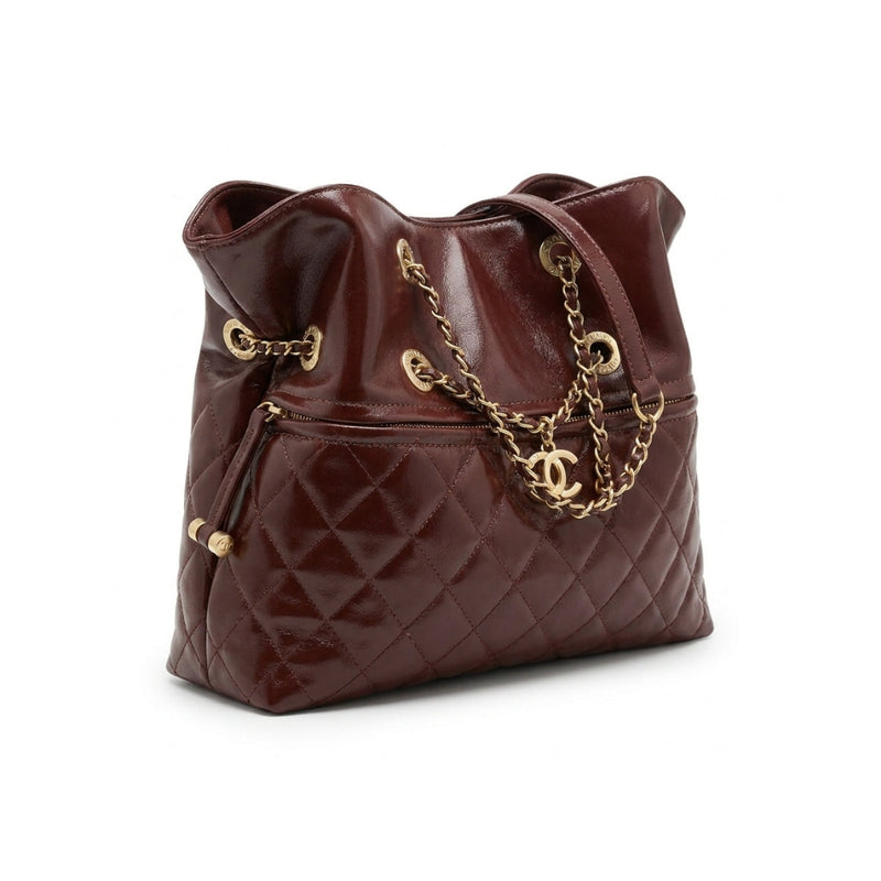 Chanel Quilted Leather Drawstring Shopping Tote Bag Mirror Woman Length 25 cm - Width 30 cm AS6111 Coffee - 2