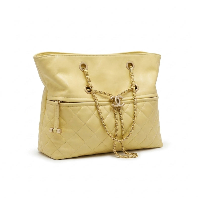 Chanel Quilted Leather Drawstring Shopping Tote Bag Mirror Woman Length 25 cm - Width 30 cm AS6111 Yellow - 2