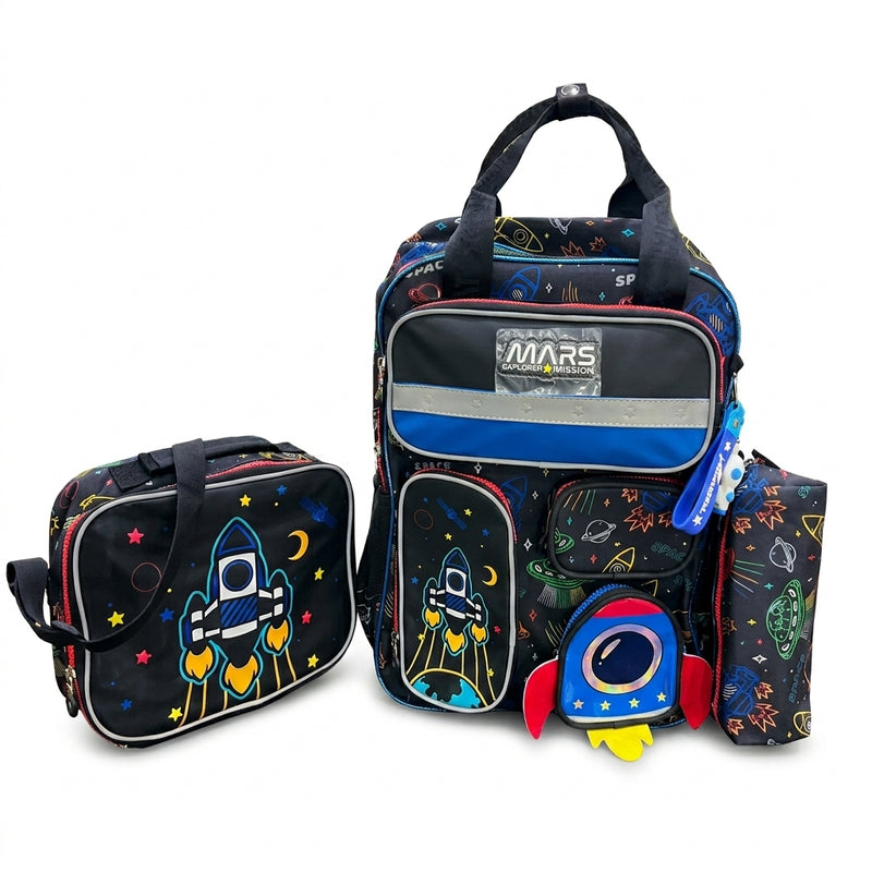 Jasminestar 3PCS Backpacks Drawing Of A Space Man School Backpacks For Students Kids 2975 Black - 1
