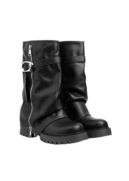 Dial Belt Heel Half Boots High Quality with Buckle Detail Woman 12500H027 Black