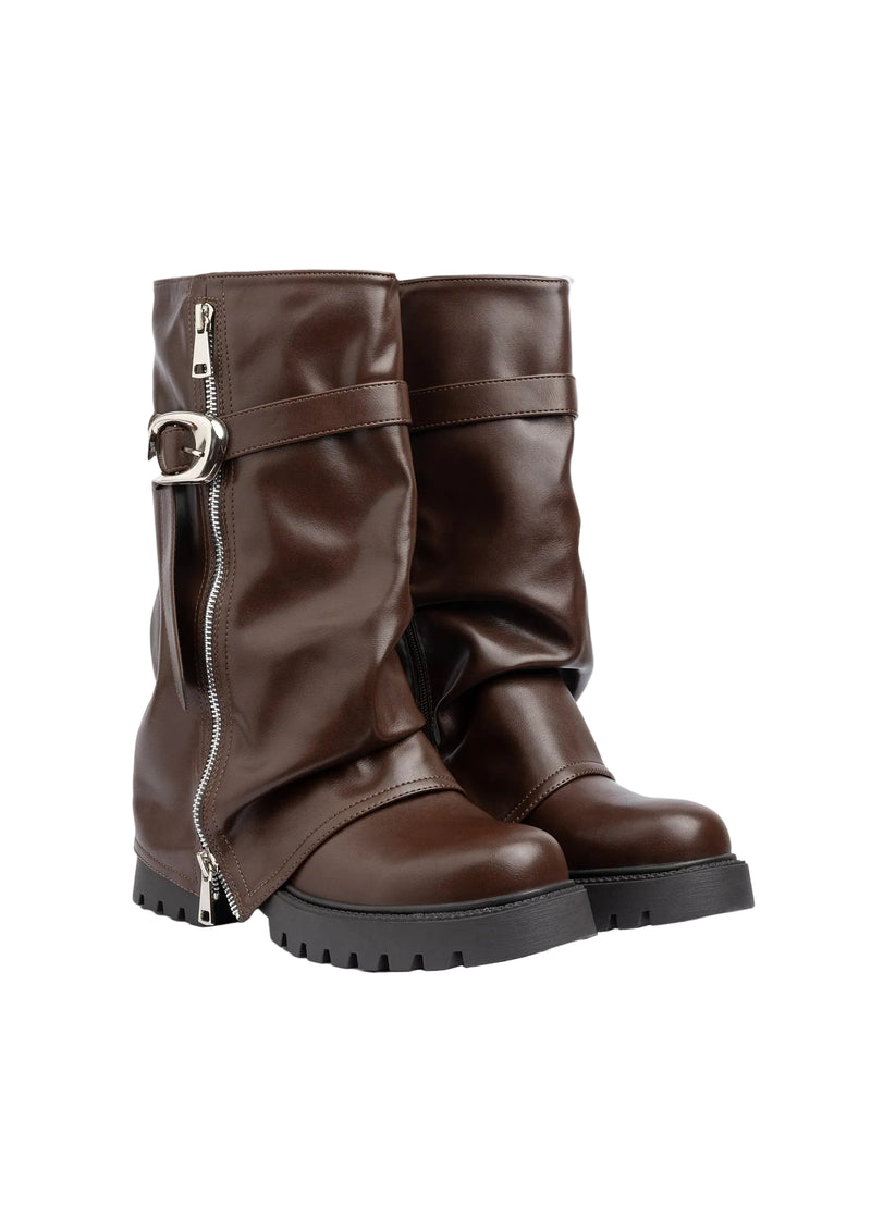 Dial Belt Heel Half Boots High Quality with Buckle Detail Woman 12500H027 Brown - 4