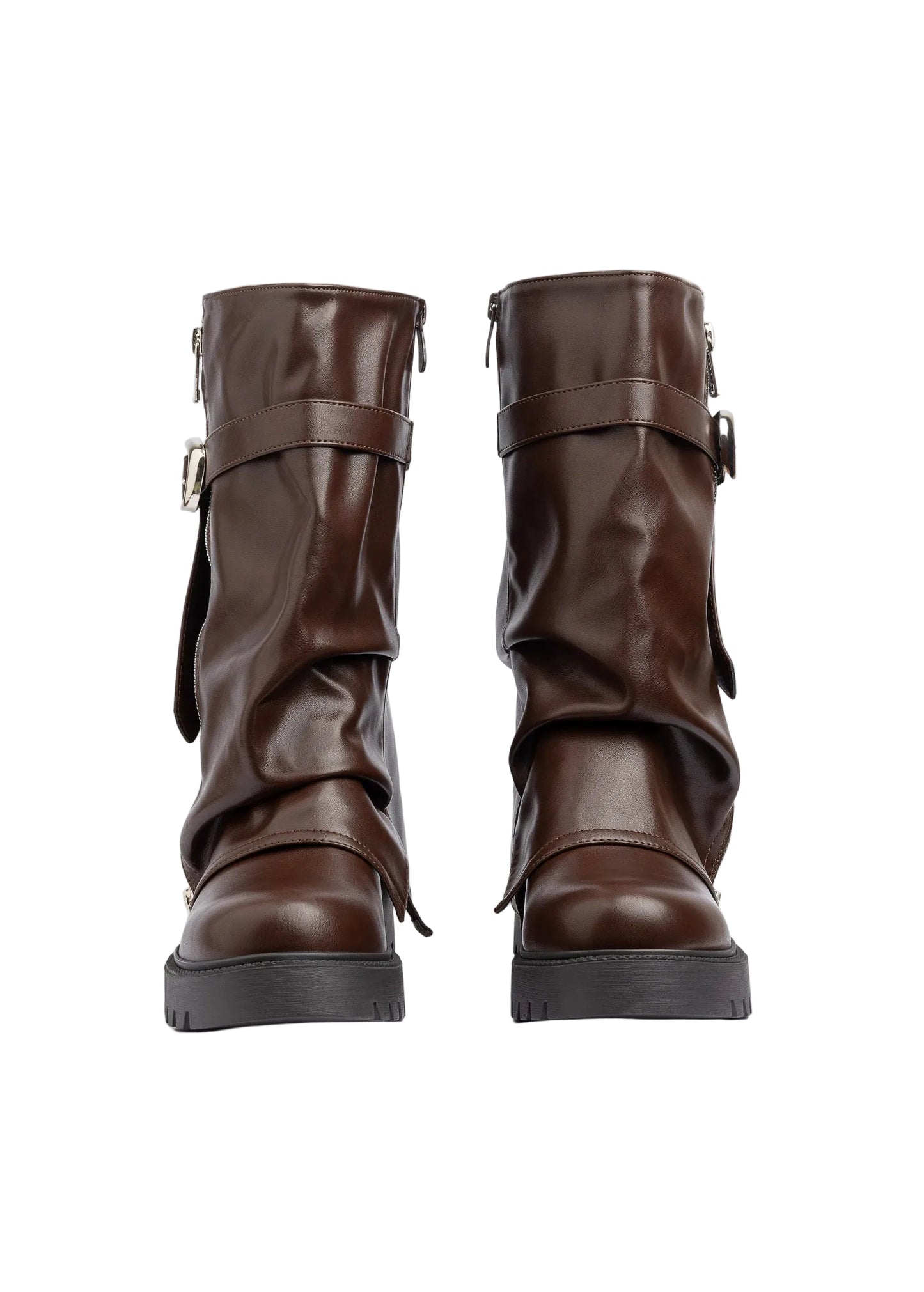 Dial Belt Heel Half Boots High Quality with Buckle Detail Woman 12500H027 Brown
