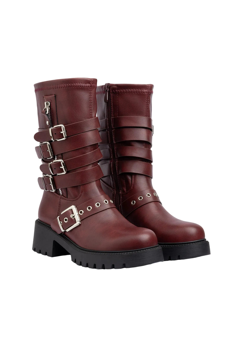 Atlas Buckle Combat Half Boots High Quality with Buckle Detail Woman 125000H07 Burgundy - 4