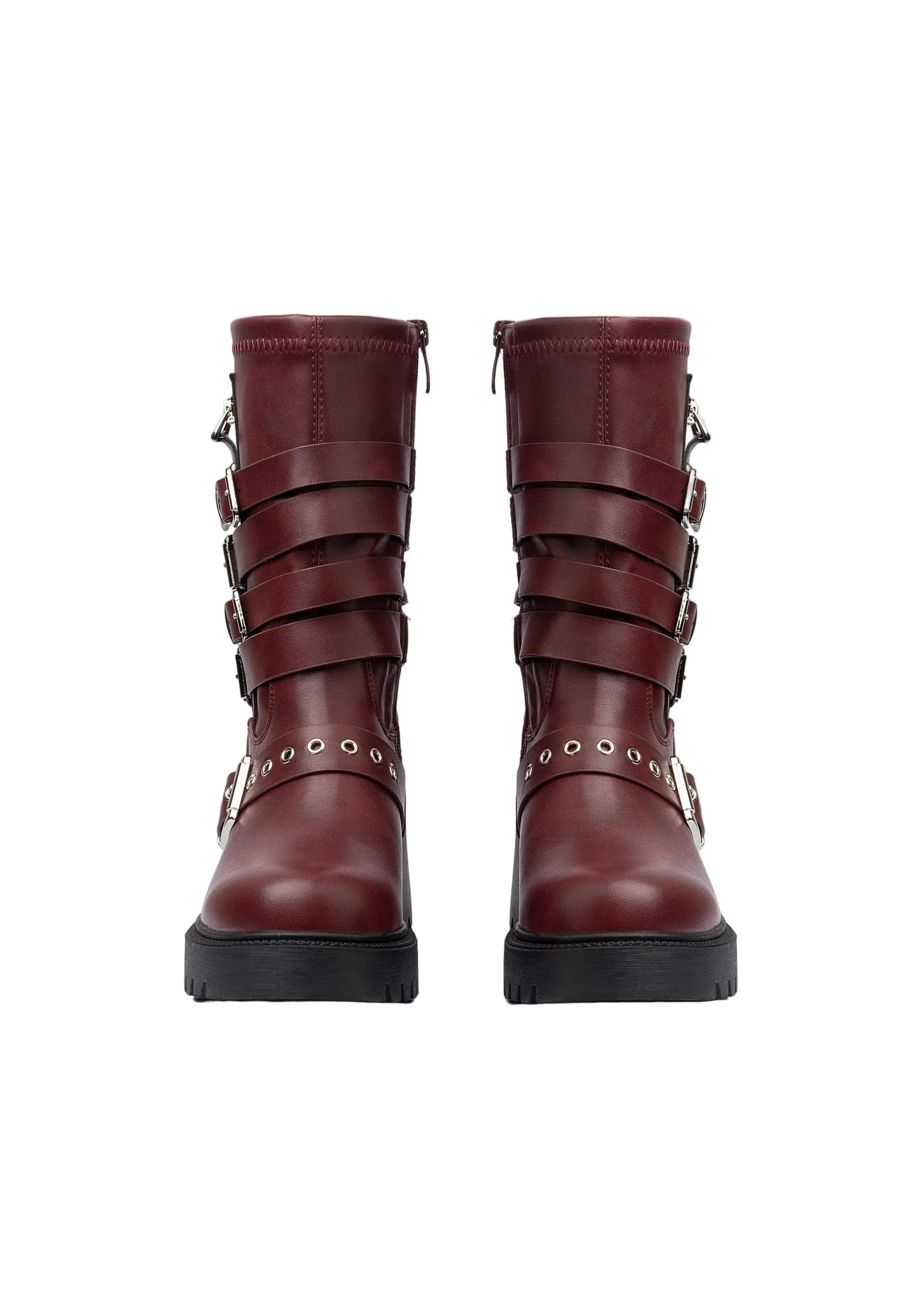 Atlas Buckle Combat Half Boots High Quality with Buckle Detail Woman 125000H07 Burgundy - 6
