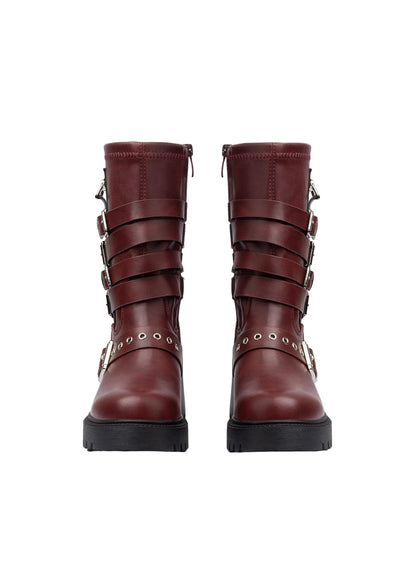 Atlas Buckle Combat Half Boots High Quality with Buckle Detail Woman 125000H07 Burgundy