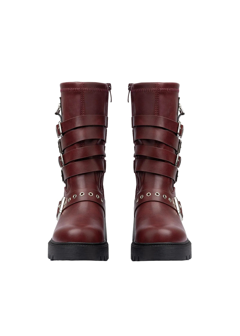 Atlas Buckle Combat Half Boots High Quality with Buckle Detail Woman 125000H07 Burgundy - 6