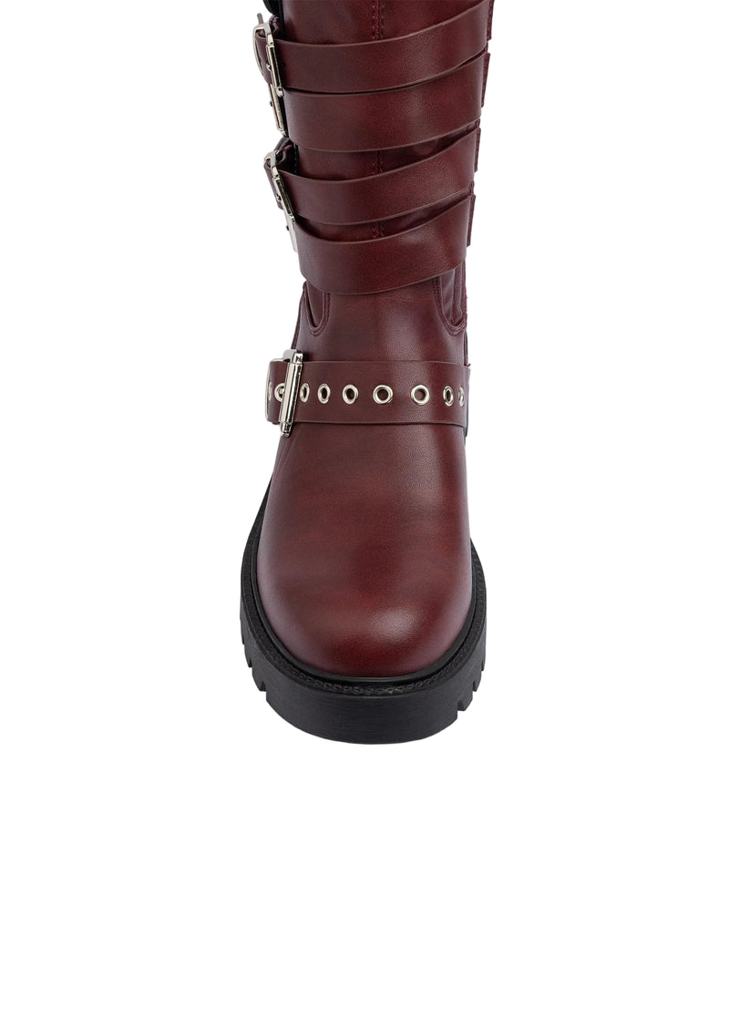 Atlas Buckle Combat Half Boots High Quality with Buckle Detail Woman 125000H07 Burgundy - 7