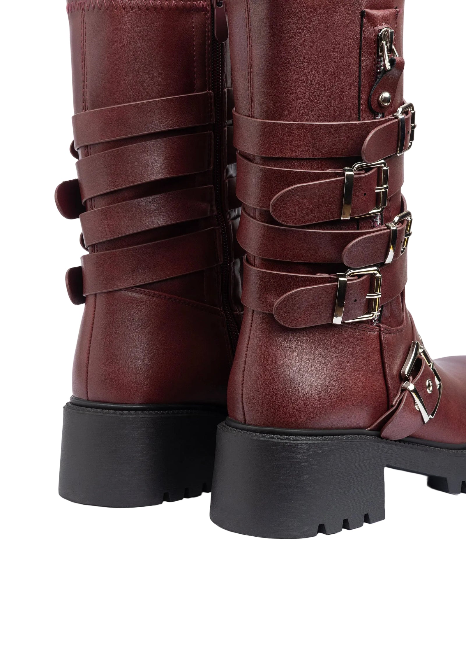Atlas Buckle Combat Half Boots High Quality with Buckle Detail Woman 125000H07 Burgundy - 5