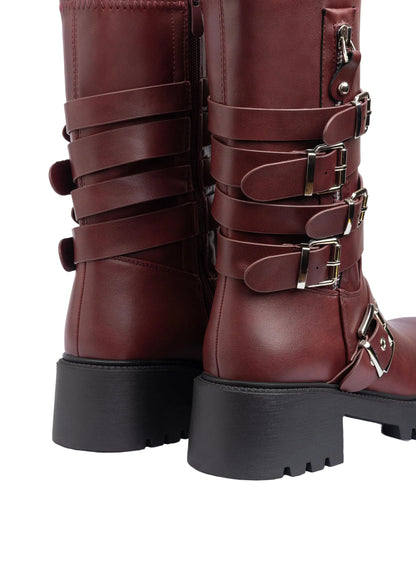Atlas Buckle Combat Half Boots High Quality with Buckle Detail Woman 125000H07 Burgundy