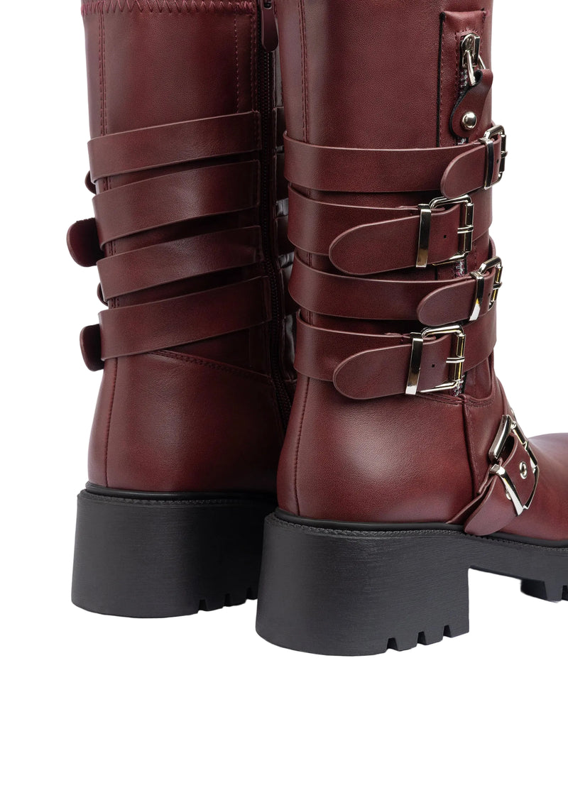 Atlas Buckle Combat Half Boots High Quality with Buckle Detail Woman 125000H07 Burgundy - 5