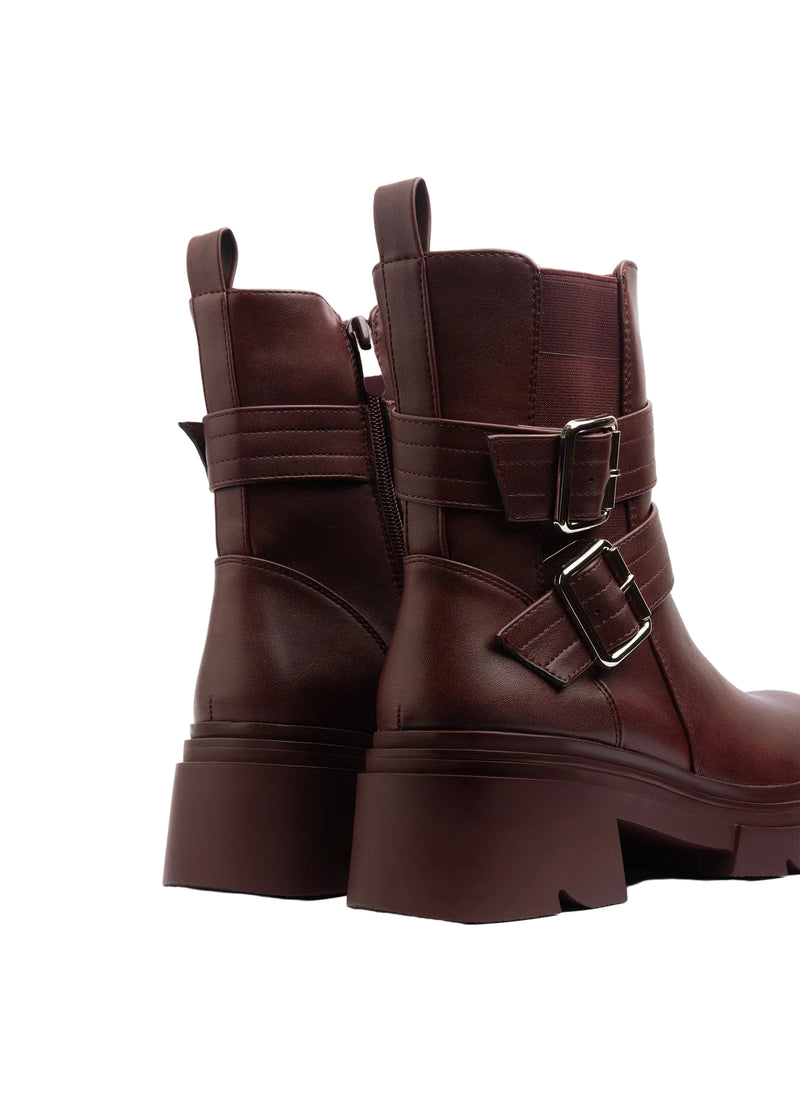 Atlas Buckle Combat Half Boots High Quality with Buckle Detail Woman 17726AH4 Maroon - 5
