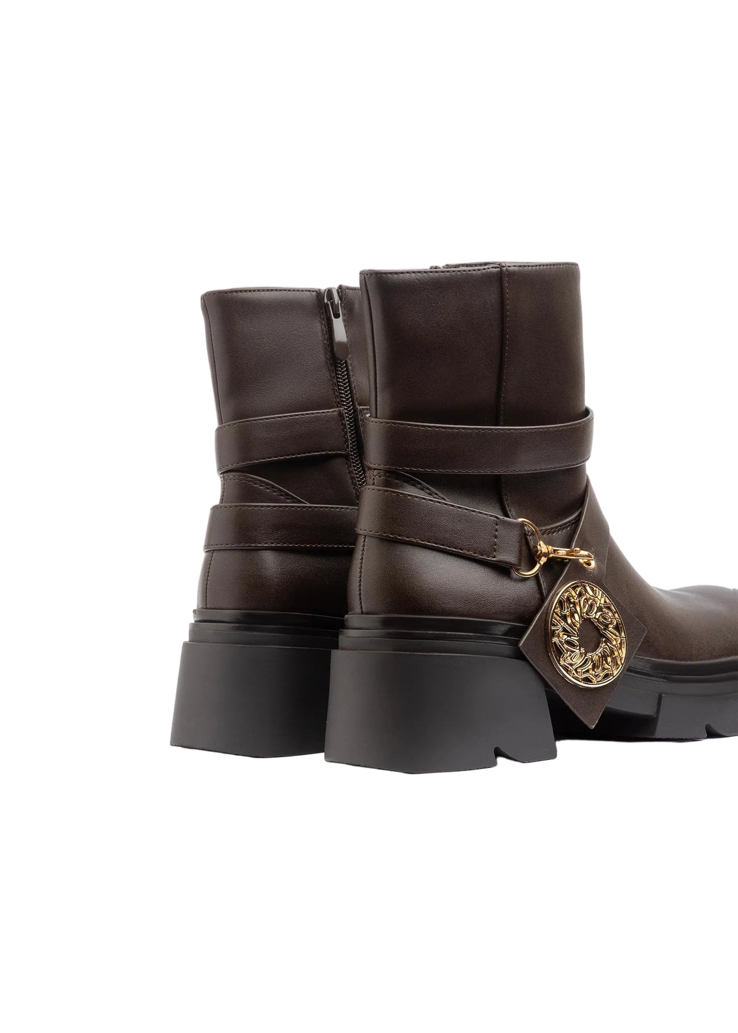 Orion Ringed Heeled Half Boots High Quality with Buckle Detail Woman 17726AH6 Coffee