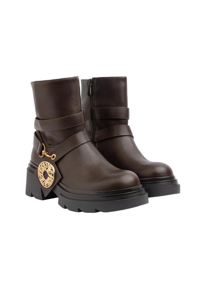 Orion Ringed Heeled Half Boots High Quality with Buckle Detail Woman 17726AH6 Coffee