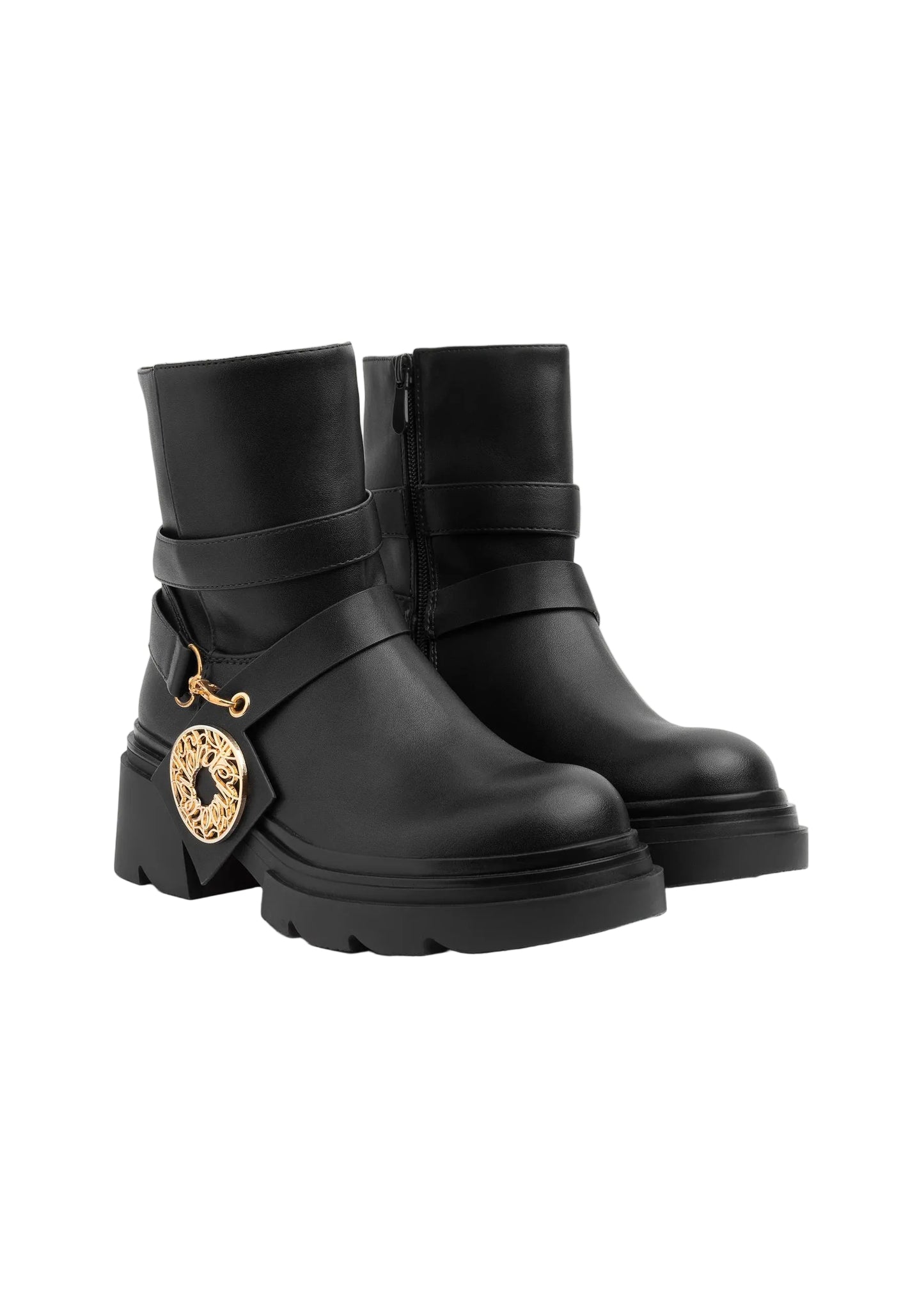 Orion Ringed Heeled Half Boots High Quality with Buckle Detail Woman 17726AH6 Black
