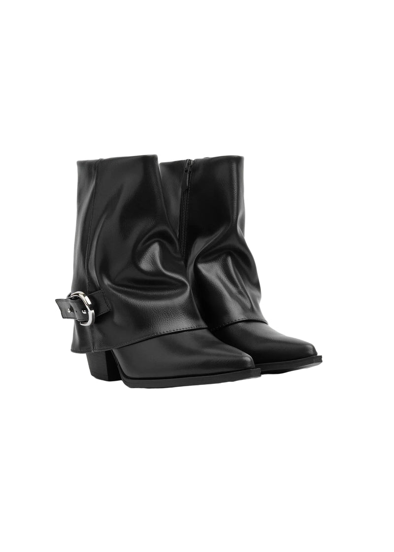 Dial Belt Heel Half Boots High Quality with Buckle Detail Woman 17726AH10 Black - 4