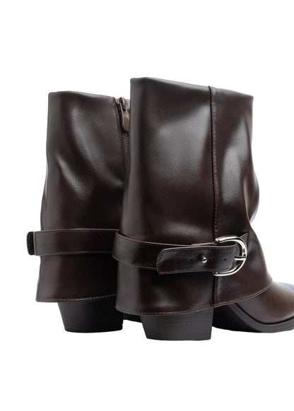 Dial Belt Heel Half Boots High Quality with Buckle Detail Woman 17726AH10 Coffee