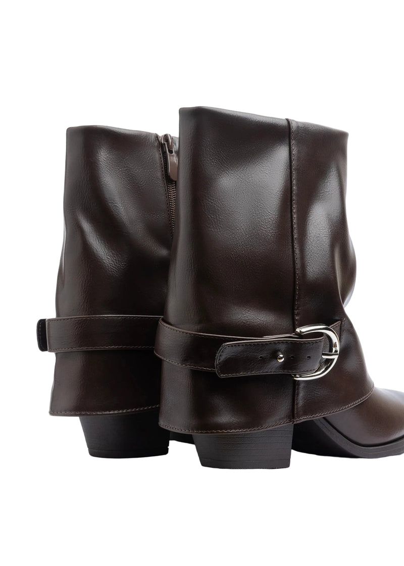 Dial Belt Heel Half Boots High Quality with Buckle Detail Woman 17726AH10 Coffee - 5