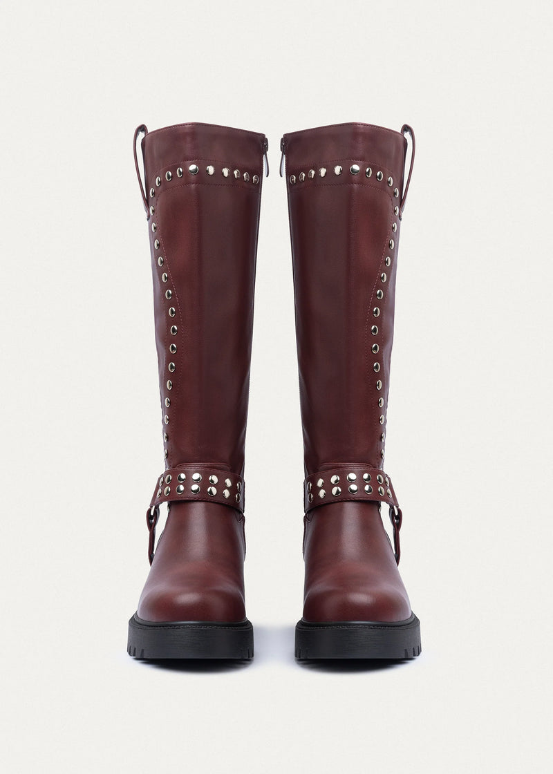 High Quality Design Tan Classic Boots with Detail 12500H025 Maroon - 5