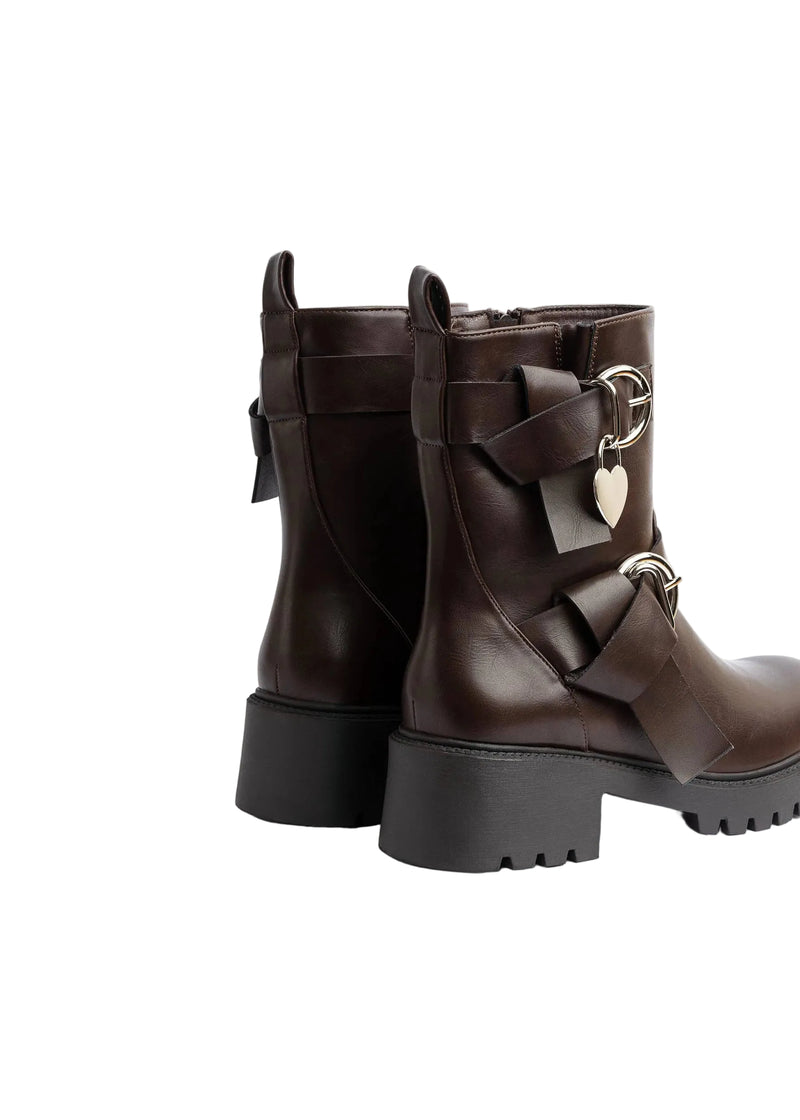Orion Ringed Heeled Half Boots High Quality with Buckle Detail Woman 12500H022 Brown - 6