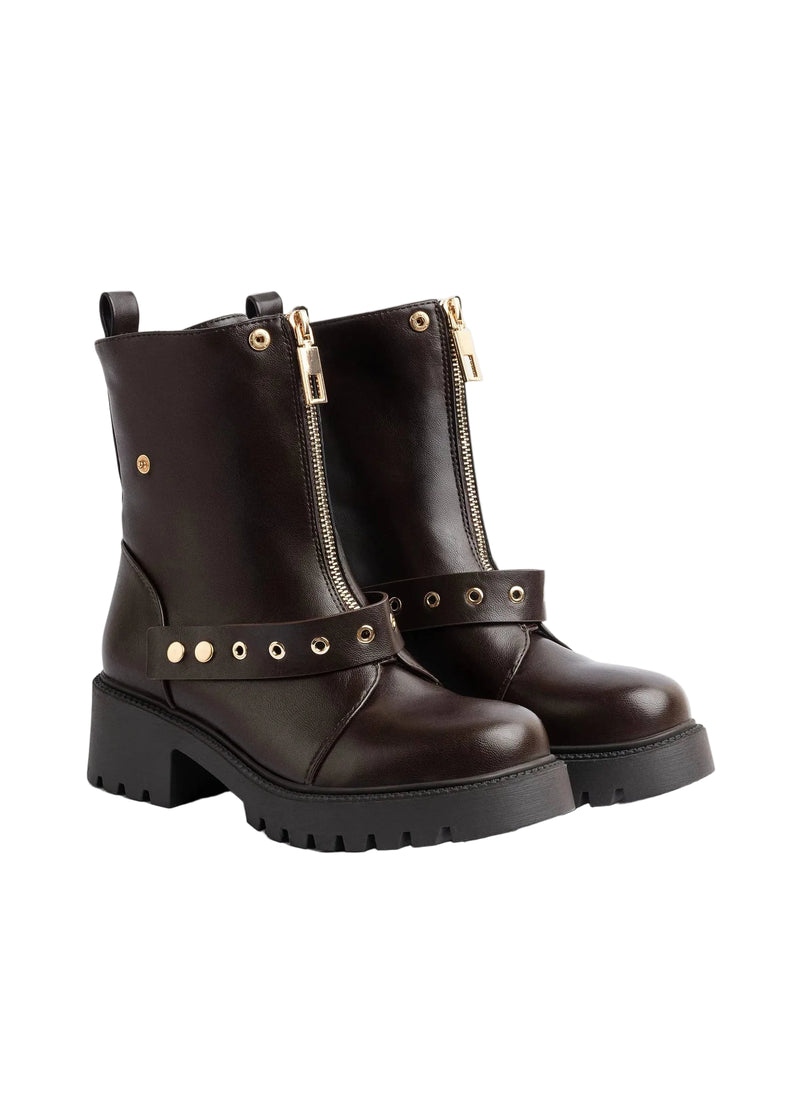 Orion Women's High Quality Half Boot with Zipper 125000H05 Brown - 9