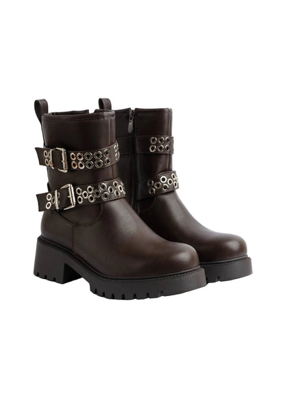 Orion Ringed Heeled Half Boots High Quality with Buckle Detail Woman 125000H01 Brown