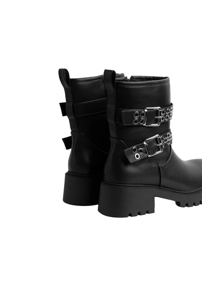 Orion Ringed Heeled Half Boots High Quality with Buckle Detail Woman 125000H01 Black