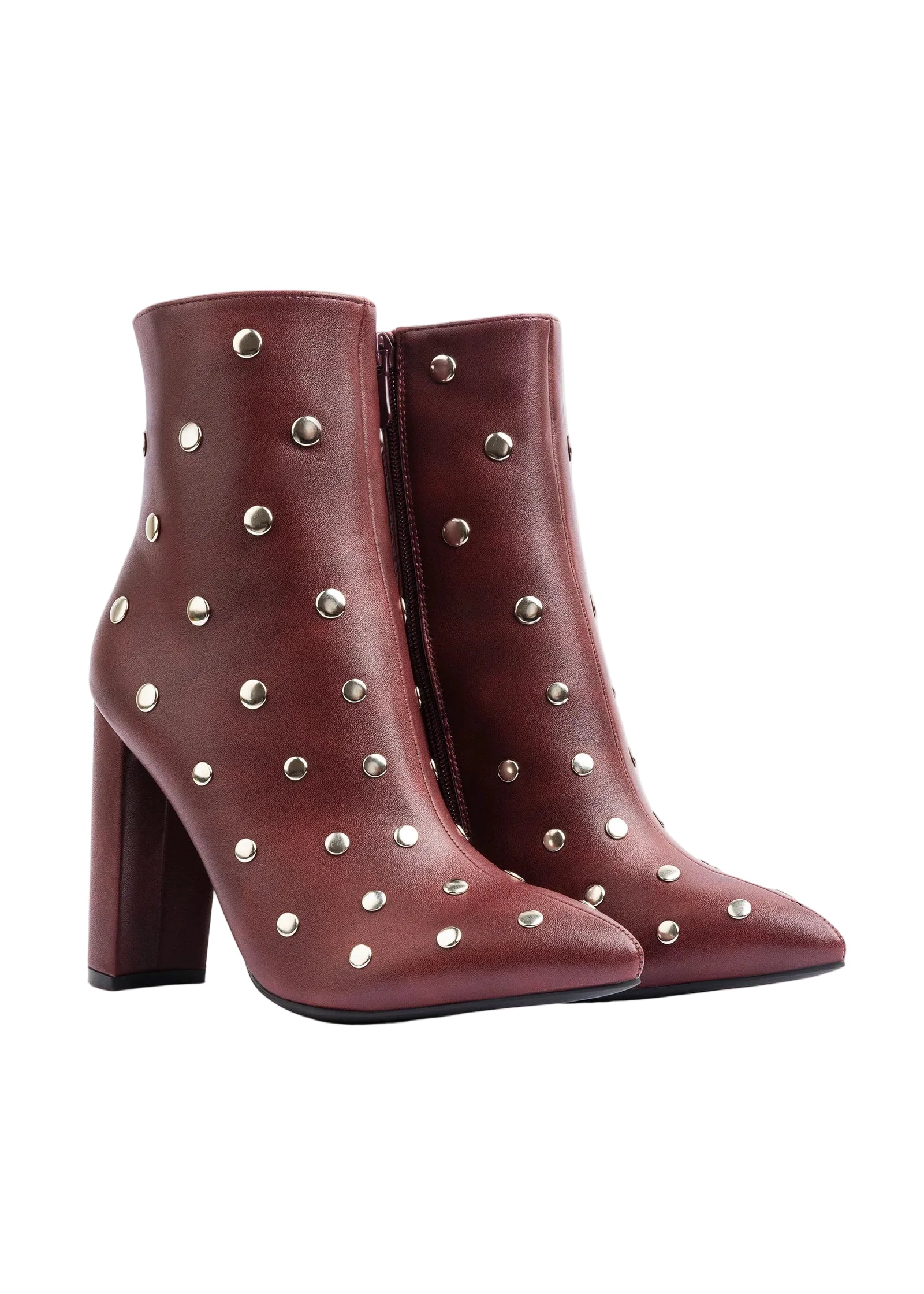 Orion Ringed Heeled Half Boots High Quality Studded Woman 131026710 Burgundy - 4