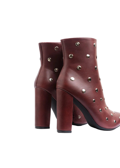 Orion Ringed Heeled Half Boots High Quality Studded Woman 131026710 Burgundy
