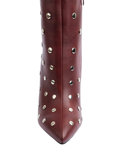 Orion Ringed Heeled Half Boots High Quality Studded Woman 131026710 Burgundy