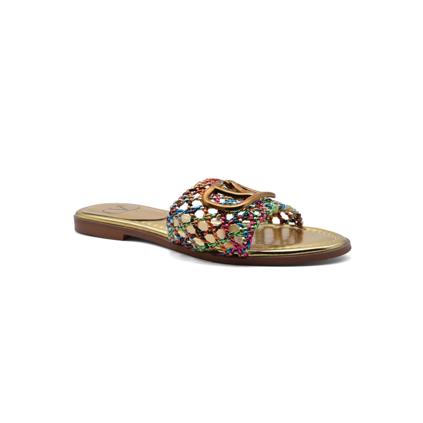Valentino Garavani Vlogo Signature Slides Nero Flats 3115 Gold - 1