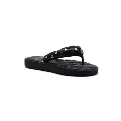 Chanel Lambskin Quilted Padded Charms Thong Sandals Woman XJC3134 Black