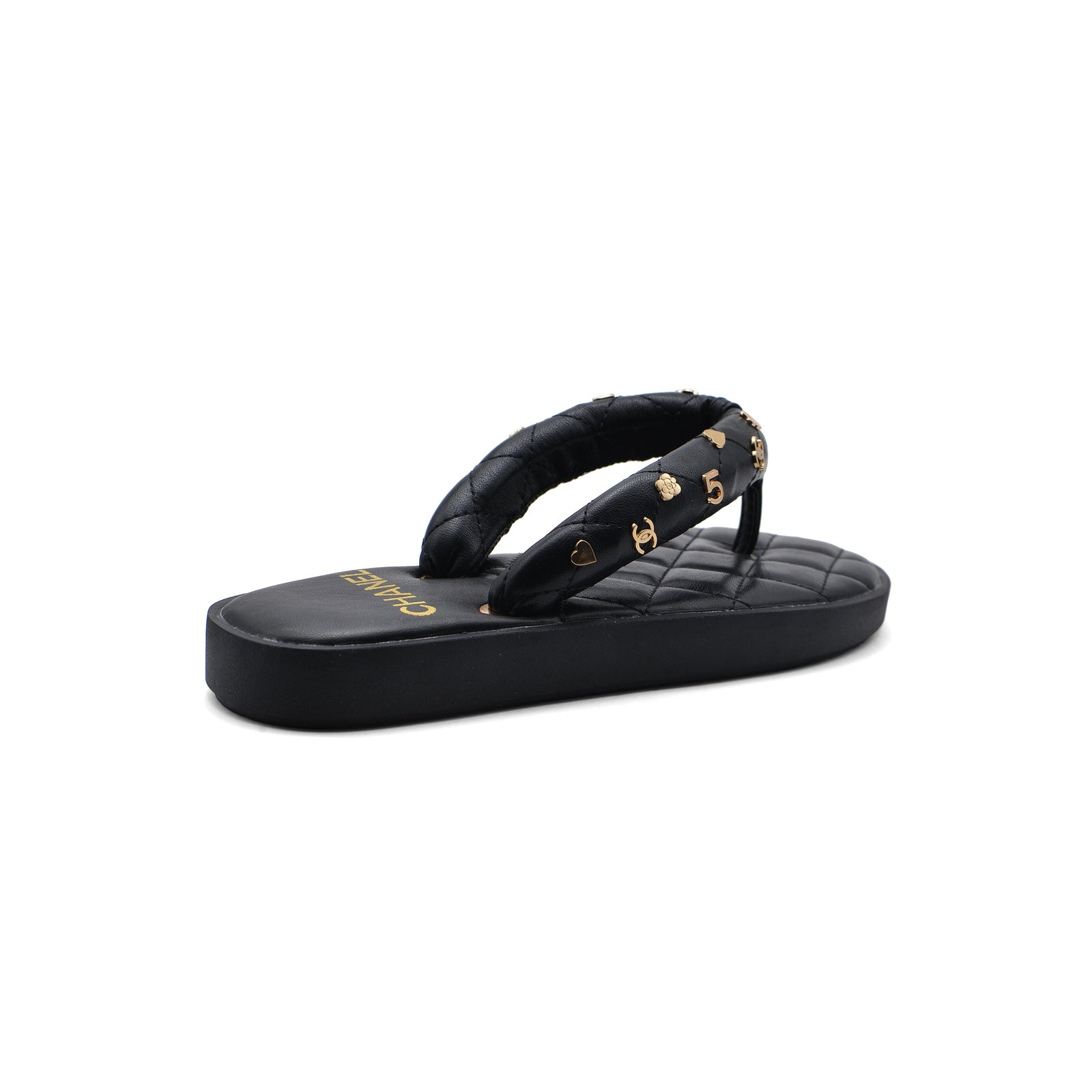 Chanel Lambskin Quilted Padded Charms Thong Sandals Woman XJC3134 Black - 2