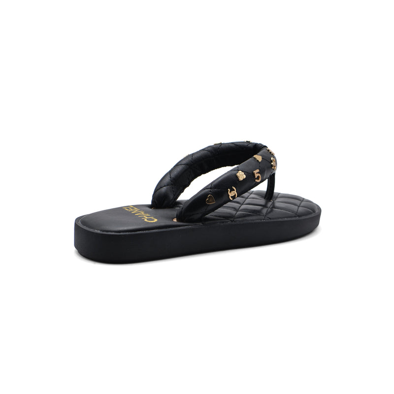 Chanel Lambskin Quilted Padded Charms Thong Sandals Woman XJC3134 Black - 2